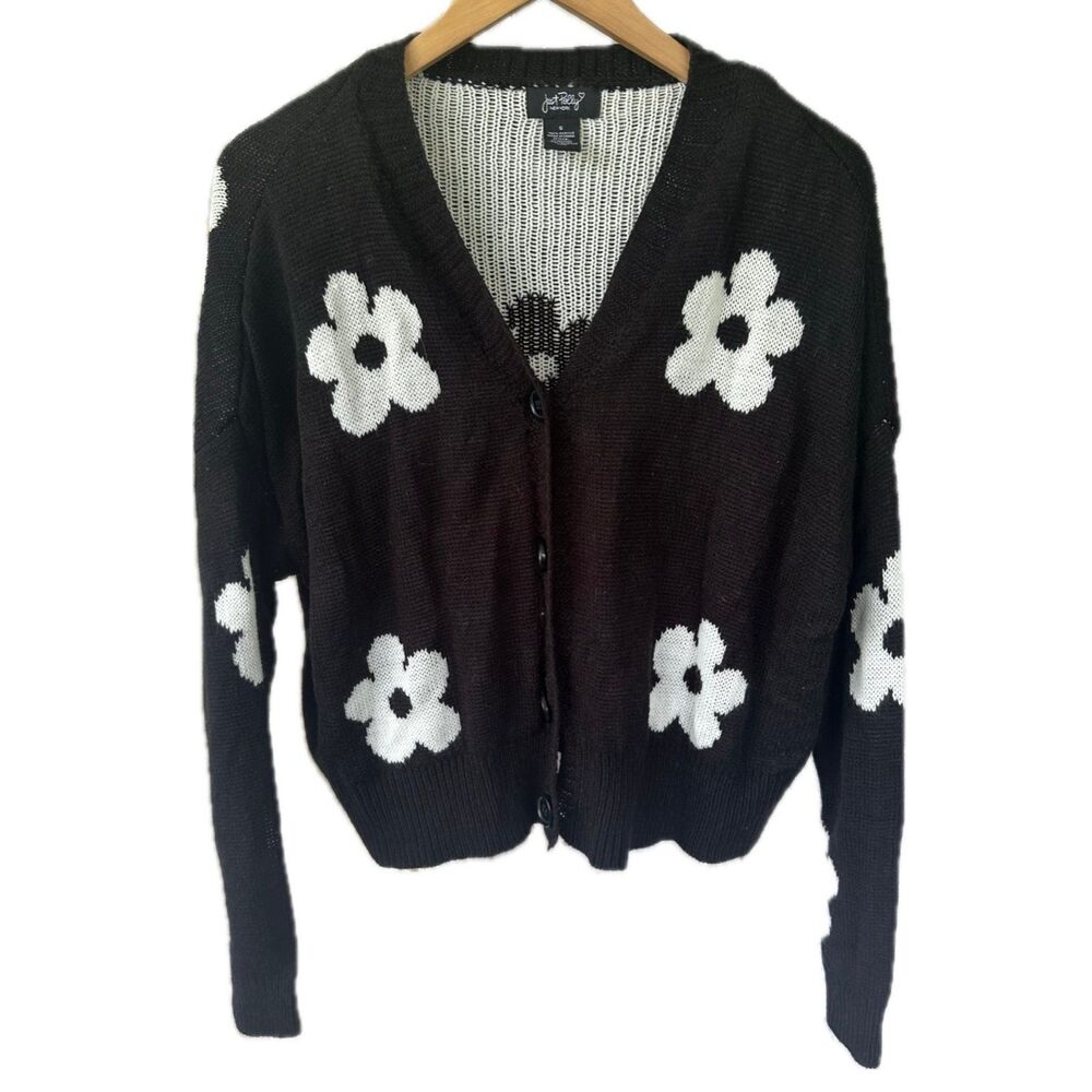 Just Polly Women's Daisy Floral V Neck Button Cardigan Varsity Sweater S